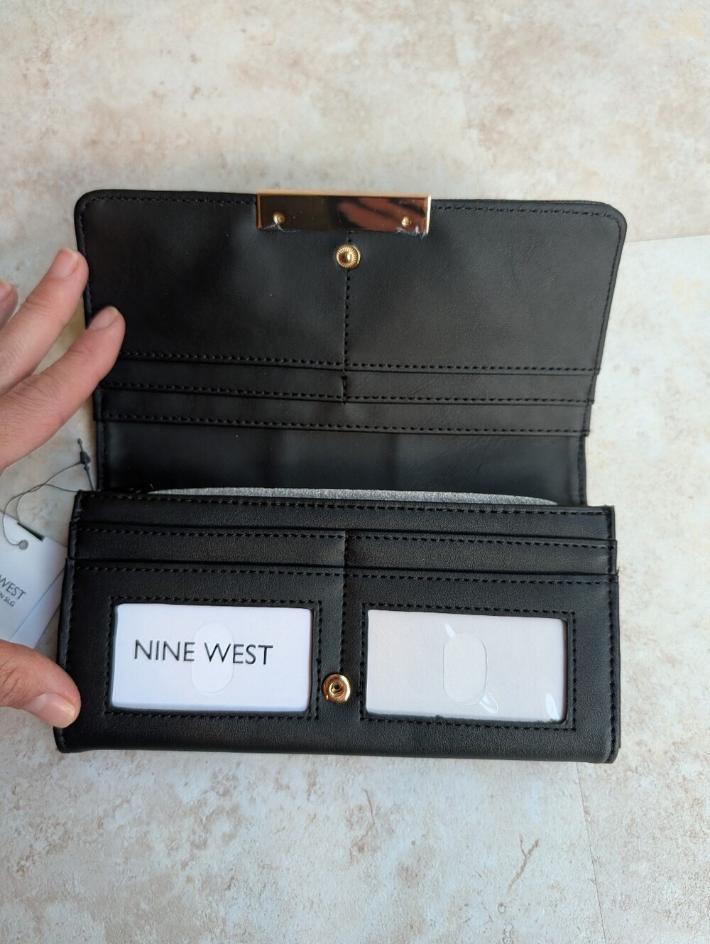 Nine West Black Textured Continental Wallet with Gold Accent - Picture 4 of 9